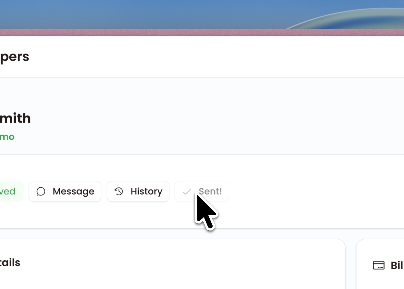 Success confirmation after sending the portal invite