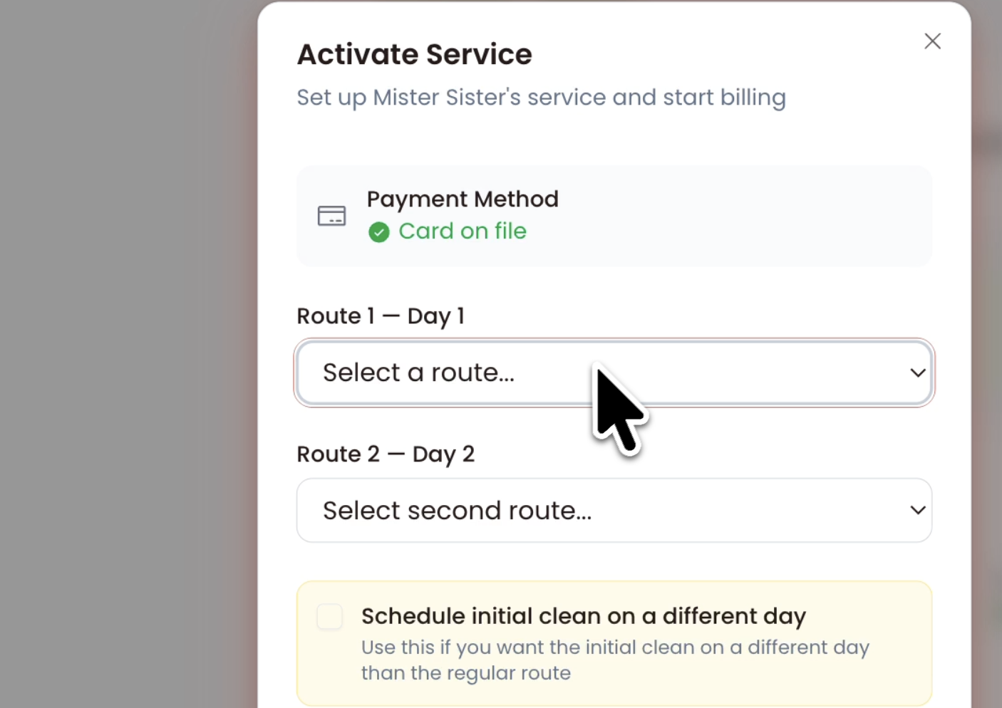 Lead detail page with route selection dropdowns