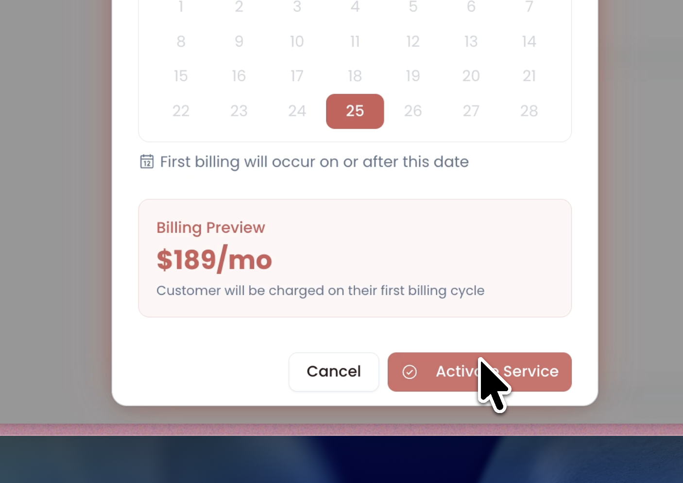 Route selections filled in with Activate Service button