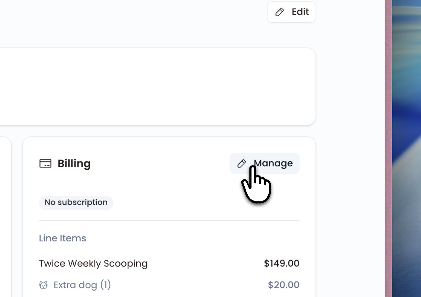 Billing & Subscription page showing Pending Initial Clean status with line items