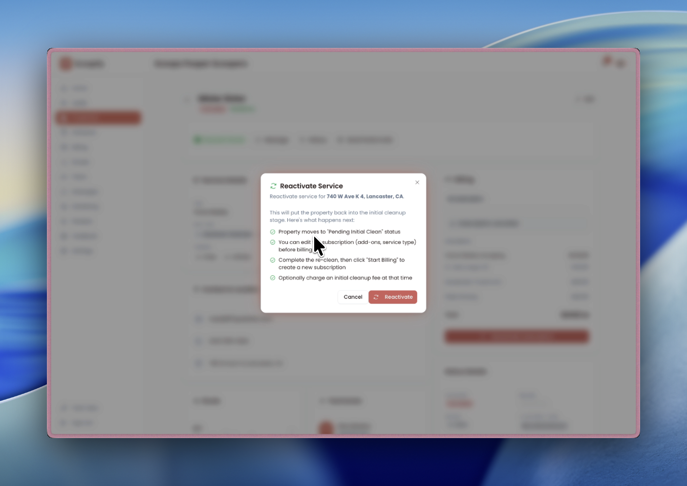 Reactivate Subscription modal explaining the reactivation flow