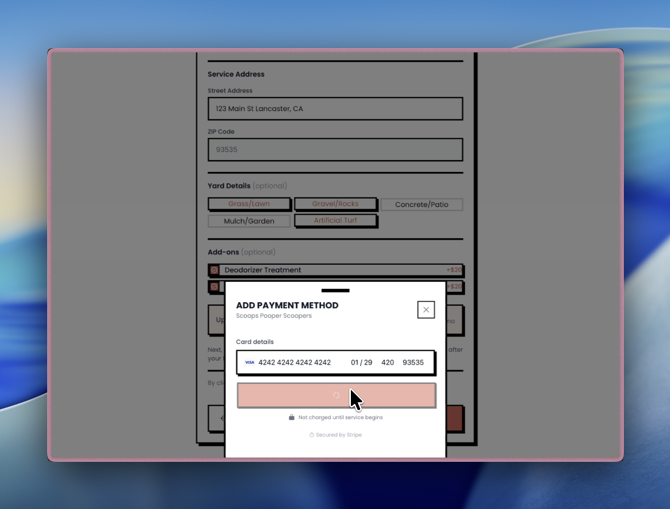 Stripe card save popup