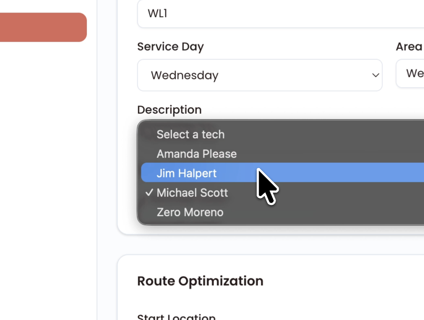 Route edit page changing default tech