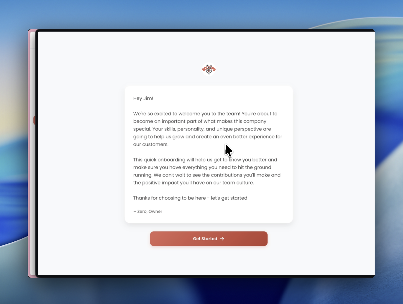 Personalized welcome message from the business owner