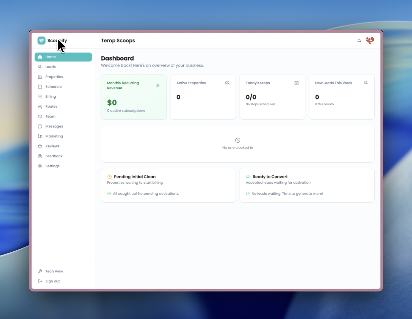 Scoopify dashboard branded with custom color and logo