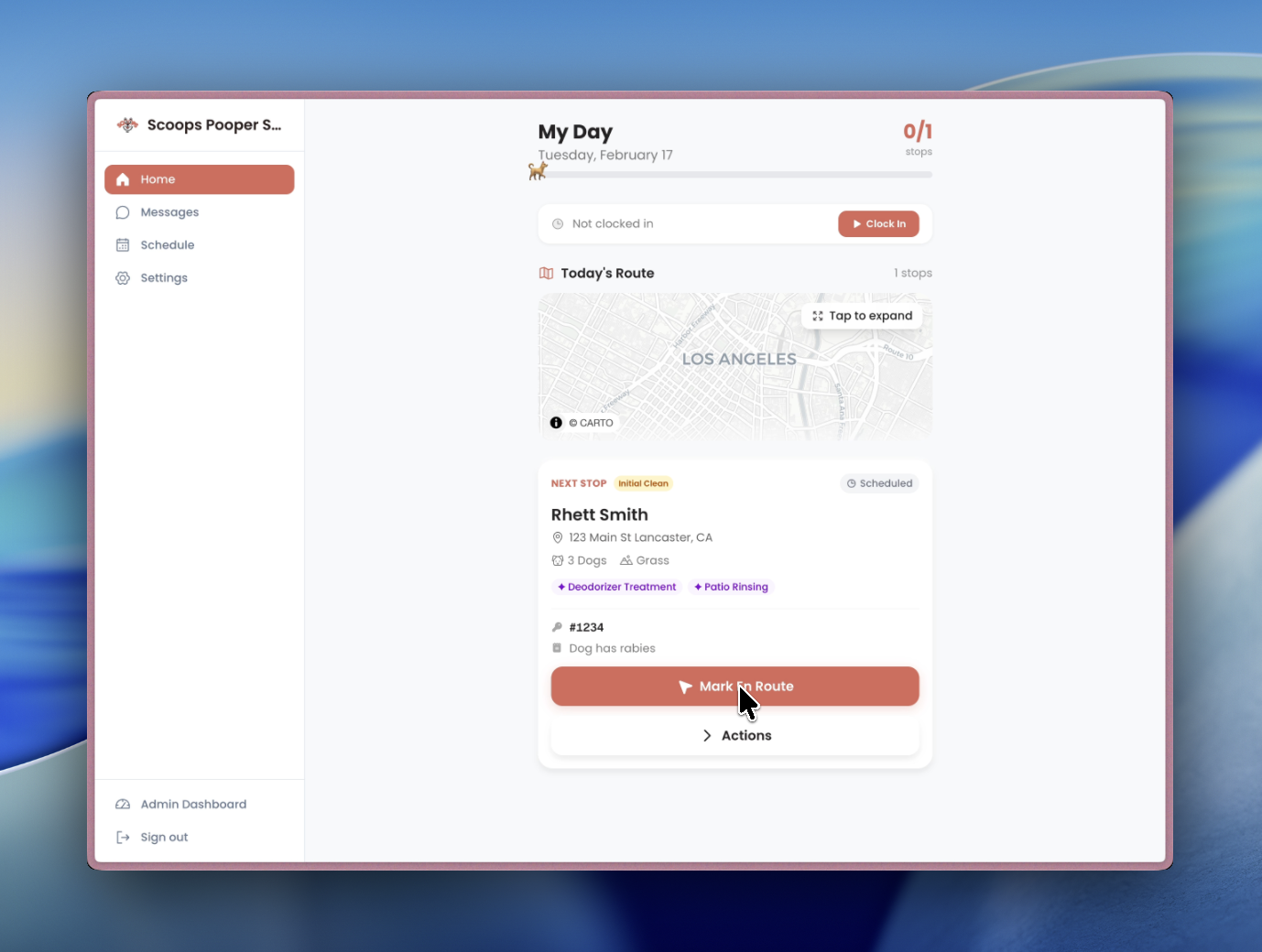 Mark En Route button in the tech view
