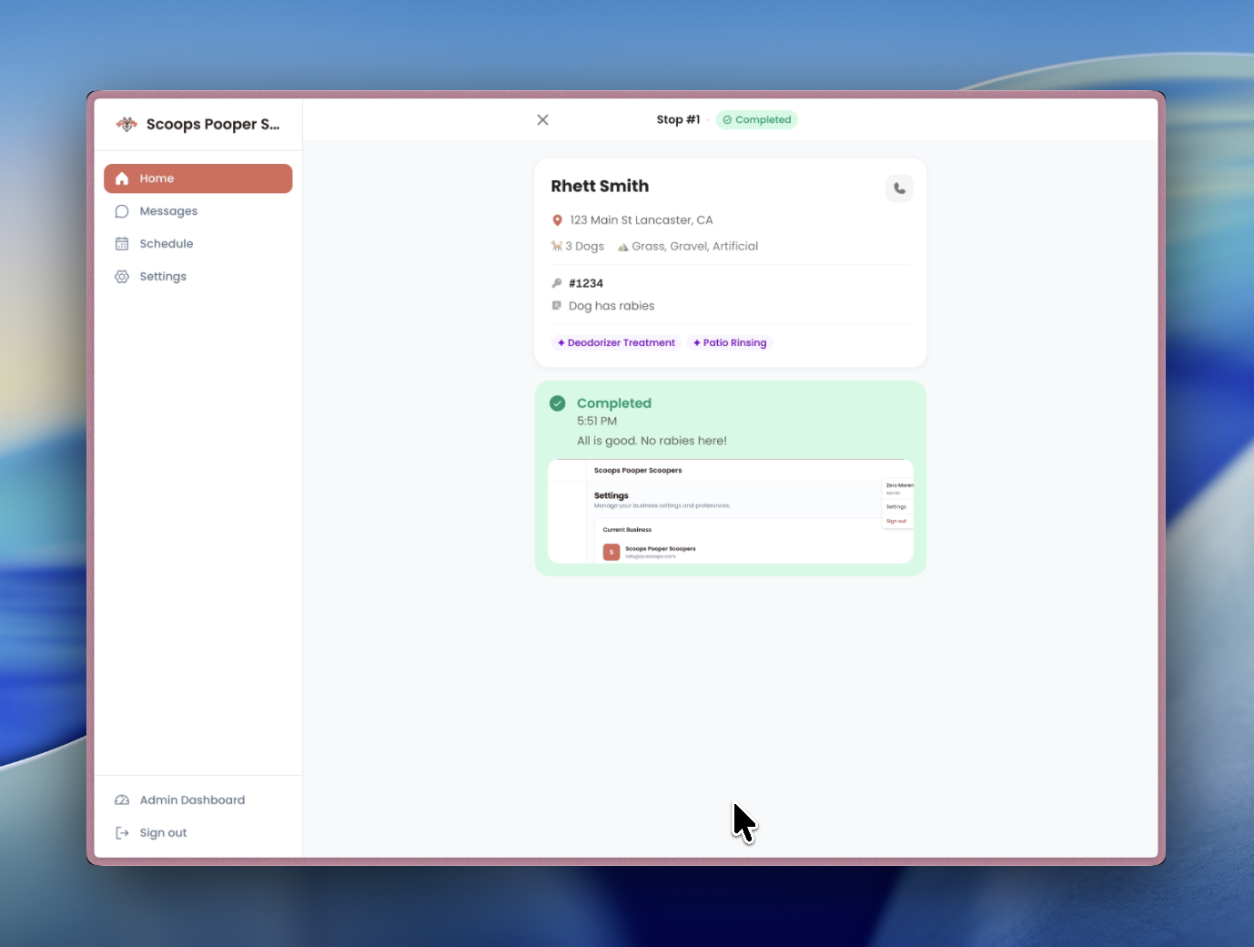 Completed visit showing gate photo and status